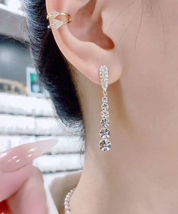 Pendientes con borlas y circonitas en forma de gota de agua de aleación de plata esterlina y oro fino