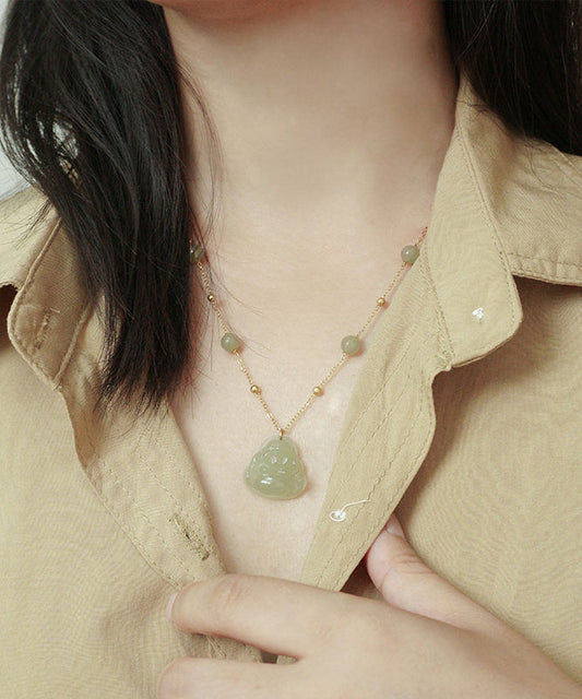 Halskette mit Buddha-Anhänger aus feinem Sterlingsilber mit vergoldeter Jade