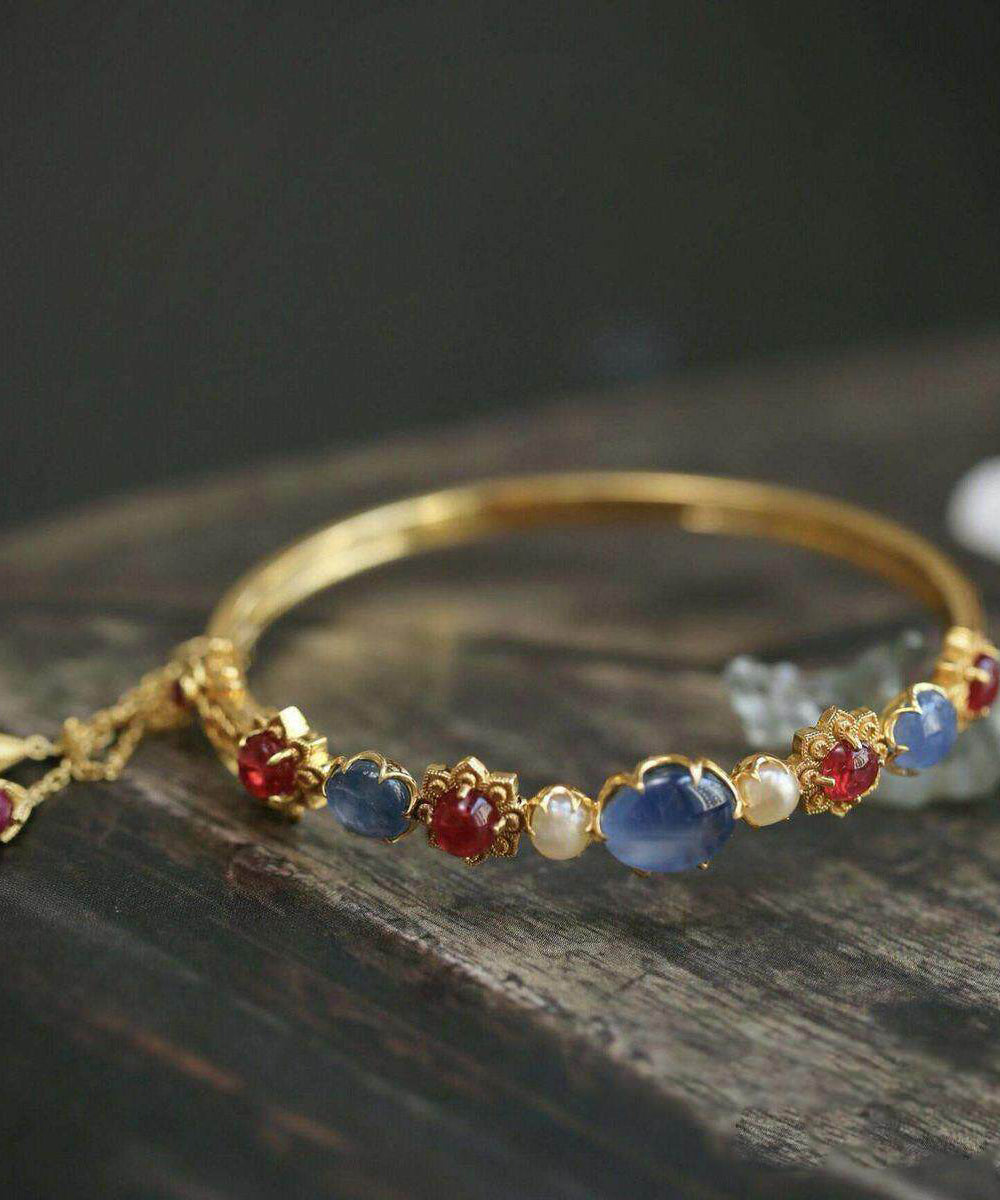 Fine Gold Sterling Silver Overgild Pearl Crystal Bangle