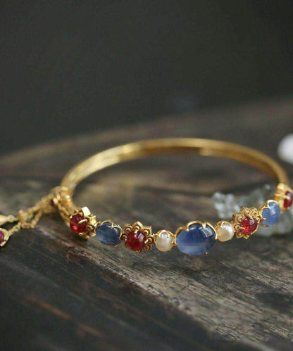 Fine Gold Sterling Silver Overgild Pearl Crystal Bangle