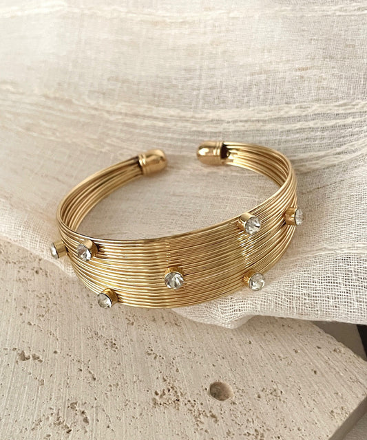 Armreif aus Feingold, Sterlingsilber, vergoldet, mit Zirkonia-Kreuzmuster