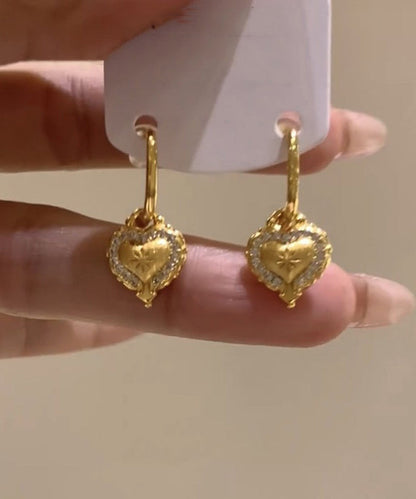 Fine Gold Sterling Silver Overgild Zircon Love Drop Earrings