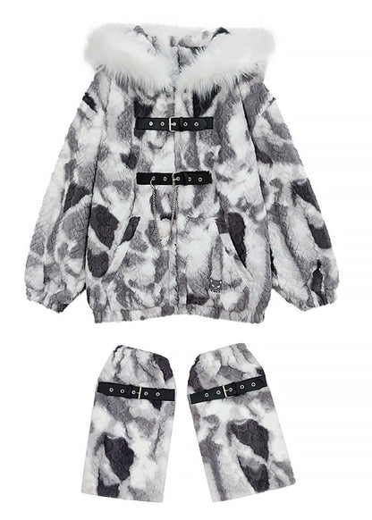 Feiner, grauer, dicker Kunstpelzmantel mit Baumwollfüllung, Winterjacke