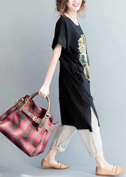 Fine Gray Side Open Letter O Neck Holiday Cotton Dress - SooLinen