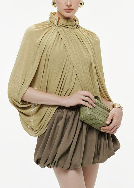 Fine Green Asymmetrical Cotton Shirt Top Batwing Sleeve