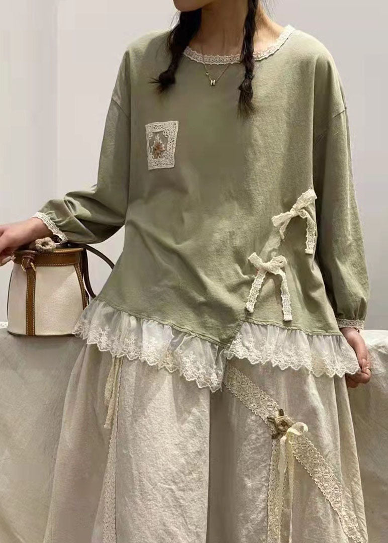 Feines grünes asymmetrisches Patchwork-Sweatshirt aus Baumwolle