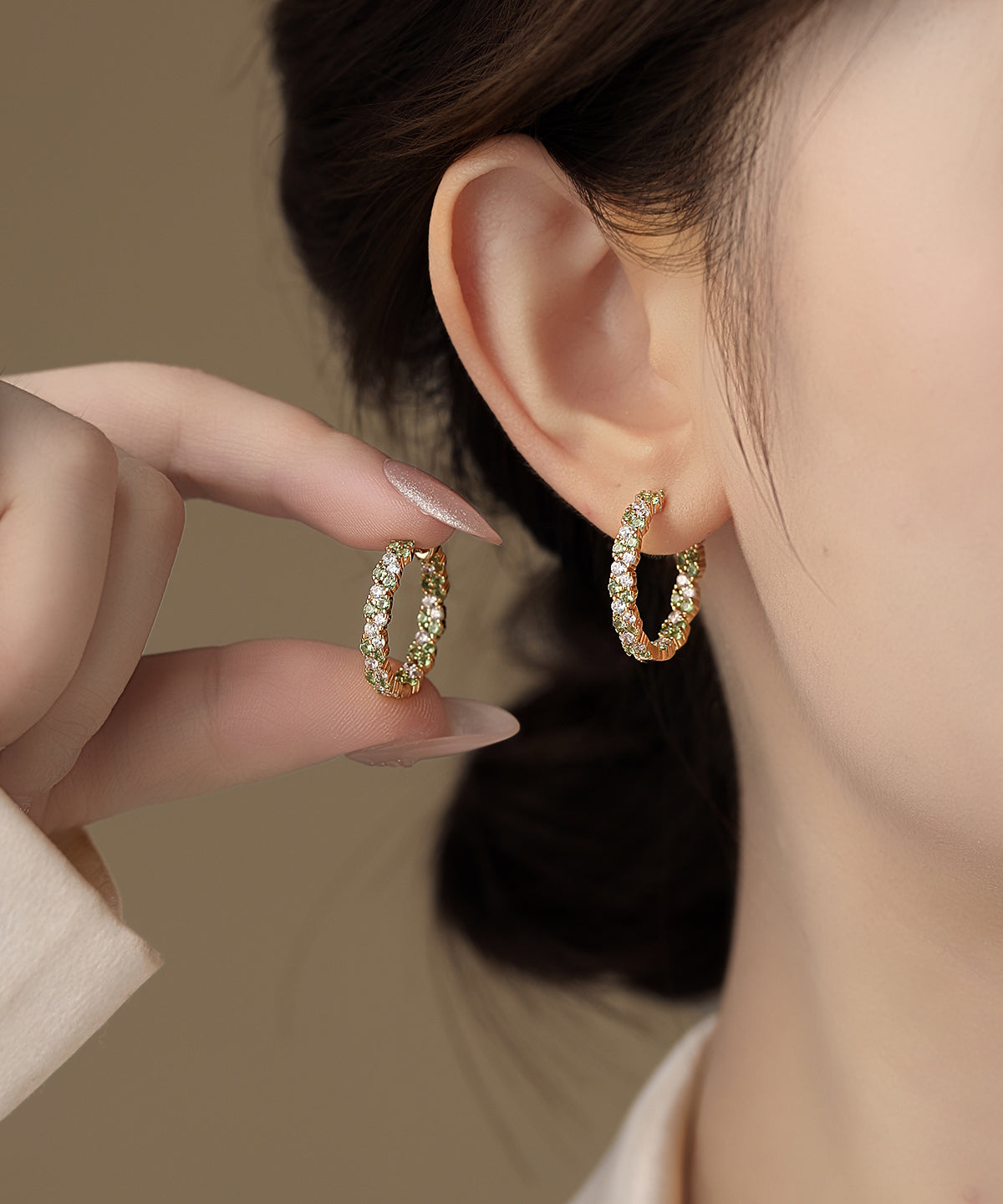 Fine Green Copper Overgild Zircon Hoop Earrings