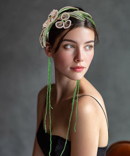 Fine Green Crystal Zircon Floral Beading Tassel HairPiece