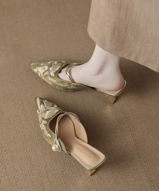 Fine Green Embroidery Buckle Strap Stiletto Flip Flops