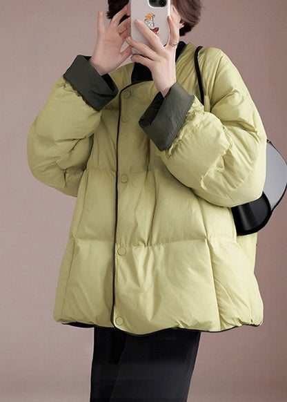 Fine Green O-Neck Thick Duck Down Puffer Jacket Winter