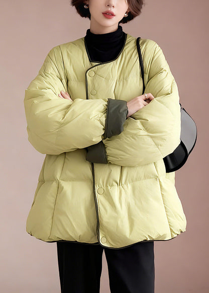Fine Green O-Neck Thick Duck Down Puffer Jacket Winter