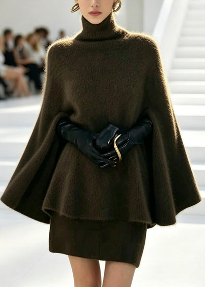 Fine Green Turtleneck Patchwork Solid Cotton Knit Sweaters And Skirts Two Piece Set Long Sleeve