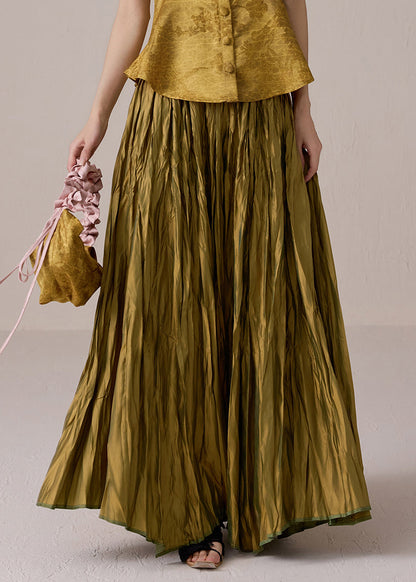 Faldas de verano de algodón extragrande con dobladillo ancho y finas arrugadas en ambos lados, color verde