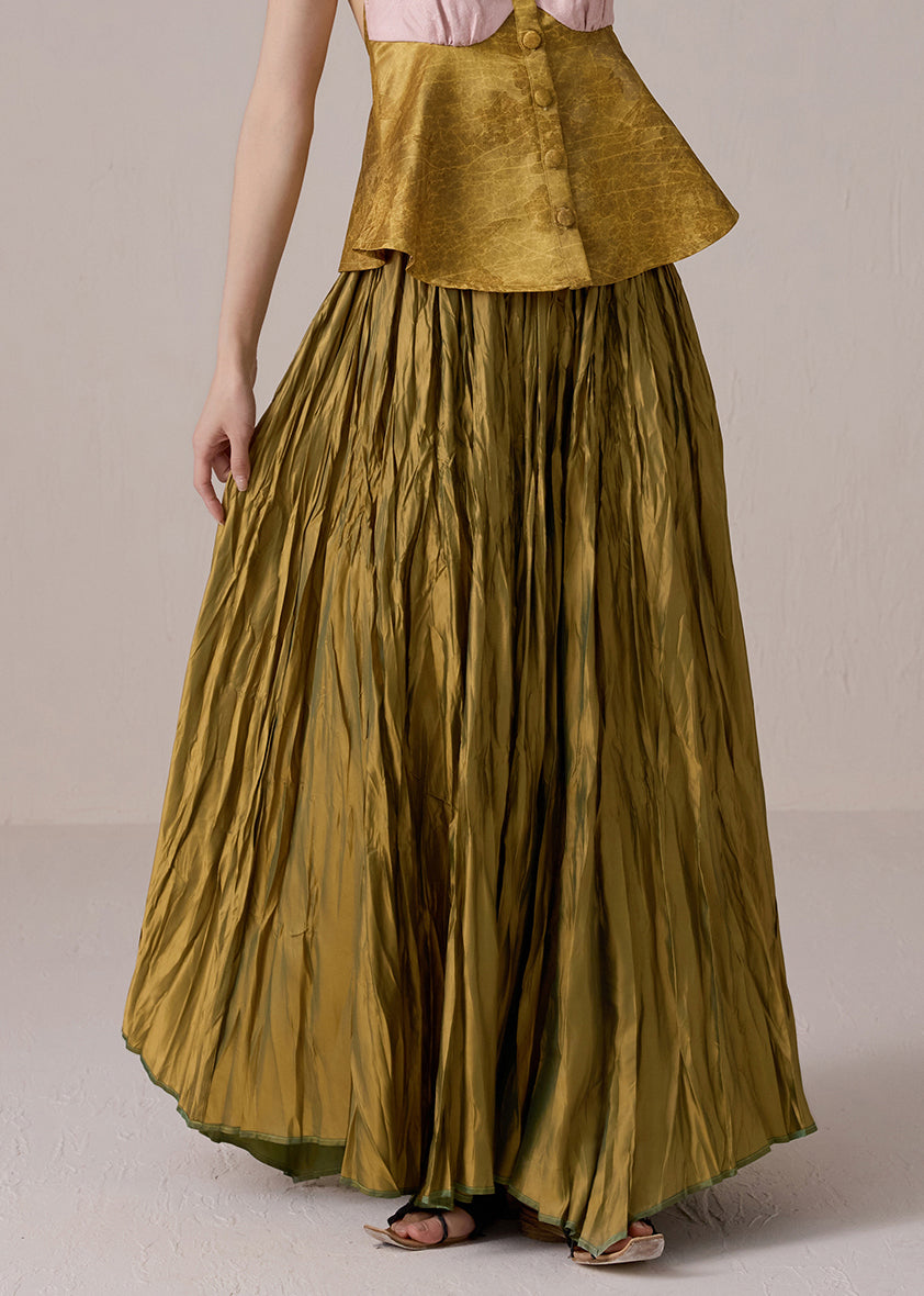 Faldas de verano de algodón extragrande con dobladillo ancho y finas arrugadas en ambos lados, color verde