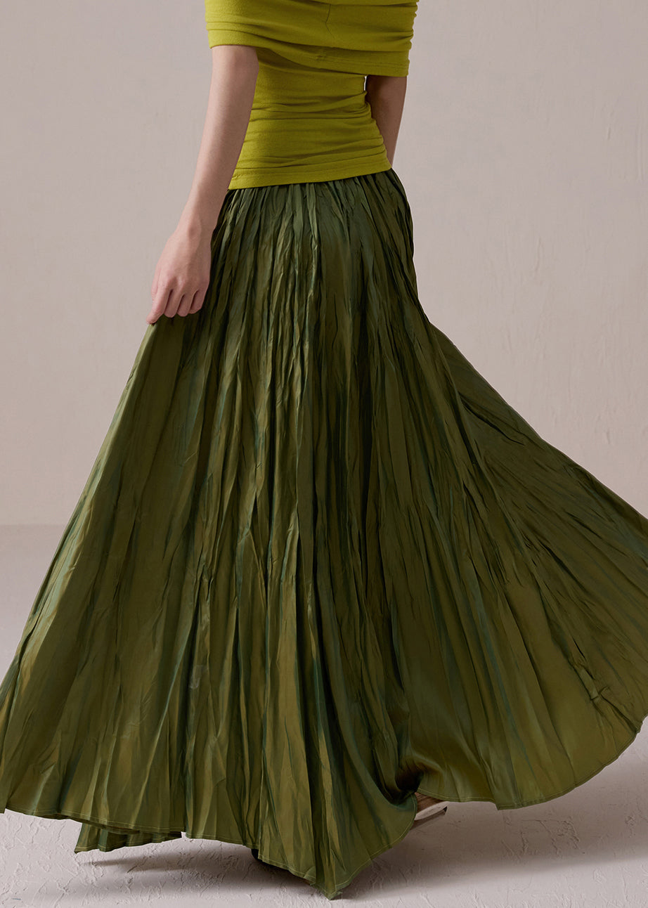 Faldas de verano de algodón extragrande con dobladillo ancho y finas arrugadas en ambos lados, color verde