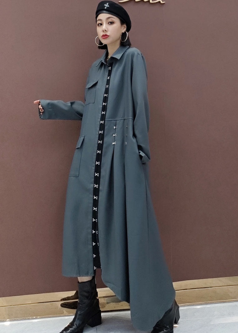 Feine graue asymmetrische Taschen Kleider Frühling