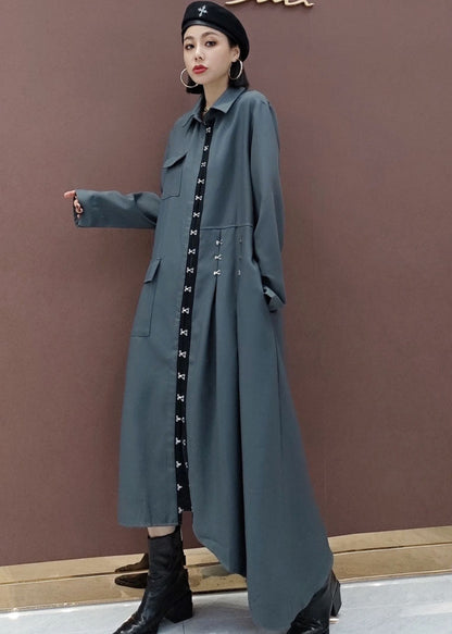 Feine graue asymmetrische Taschen Kleider Frühling