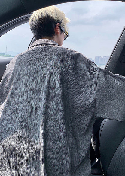 Fine Grey Oversized Wrinkled Cotton Tour Shirts Mens Fall