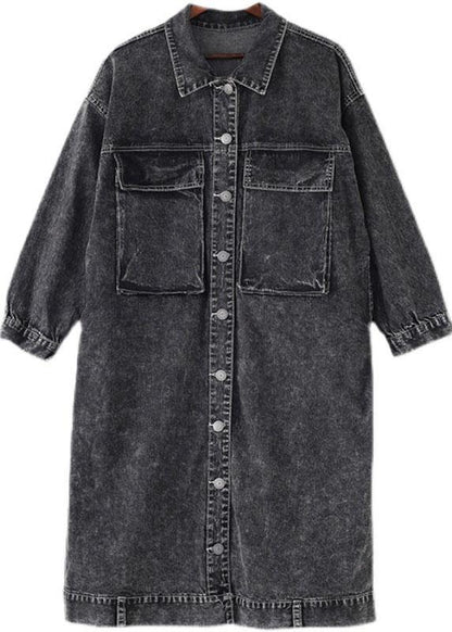 Fine Grey PeterPan Collar Button Fall Pockets Long Sleeve Coat - SooLinen