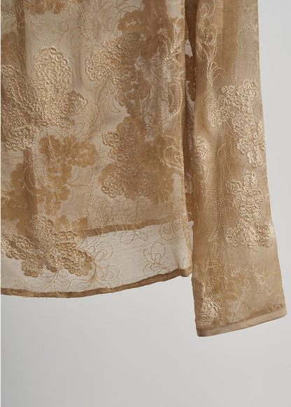 Camisa de algodón extragrande bordada en color caqui fino para primavera