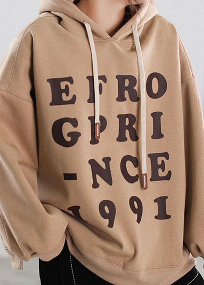 Feines Khaki-Kapuzen-Grafik-warmes Fleece-Sweatshirt