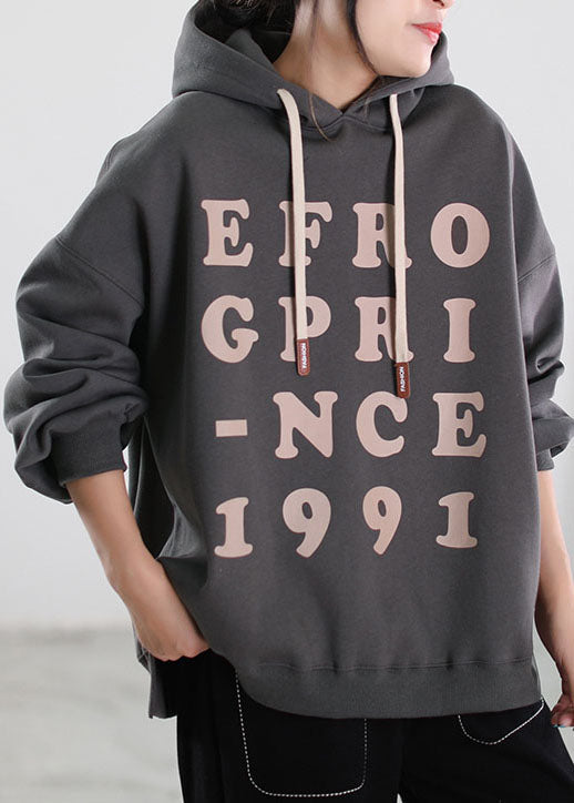 Feines Khaki-Kapuzen-Grafik-warmes Fleece-Sweatshirt