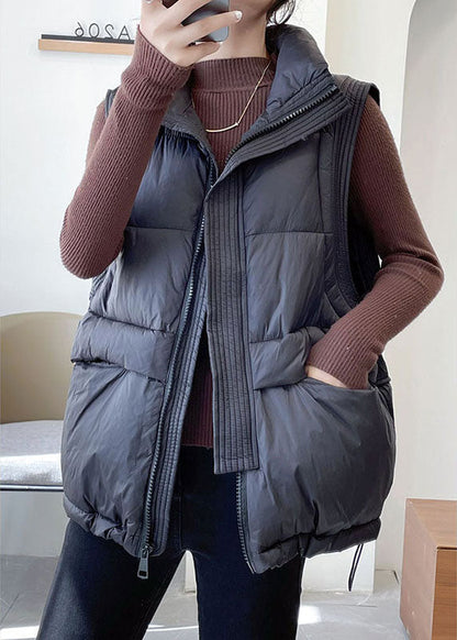 Feine hellblaue ärmellose Winter-Daunenweste mit Stehkragen und Reißverschluss