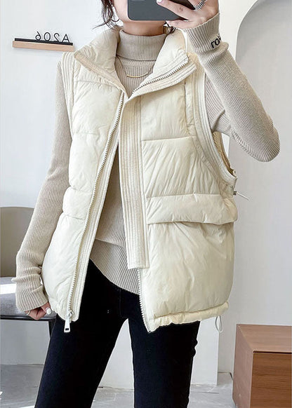 Feine hellblaue ärmellose Winter-Daunenweste mit Stehkragen und Reißverschluss