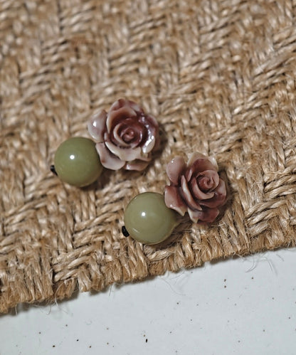 Fine Light Green Copper Alloy Tie Dye Shell Floral Drop Earrings