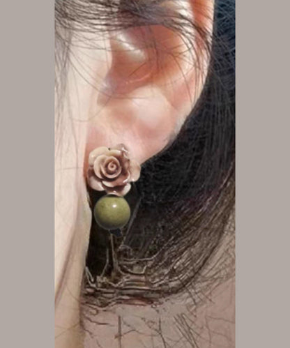 Fine Light Green Copper Alloy Tie Dye Shell Floral Drop Earrings