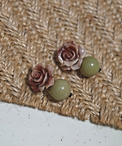 Fine Light Green Copper Alloy Tie Dye Shell Floral Drop Earrings