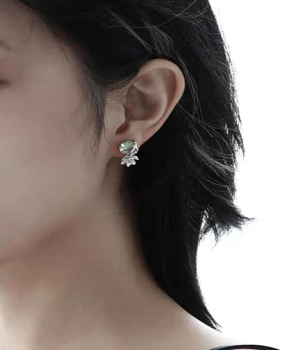 Pendientes de plata de ley con circonitas y flor de hielo de color verde claro