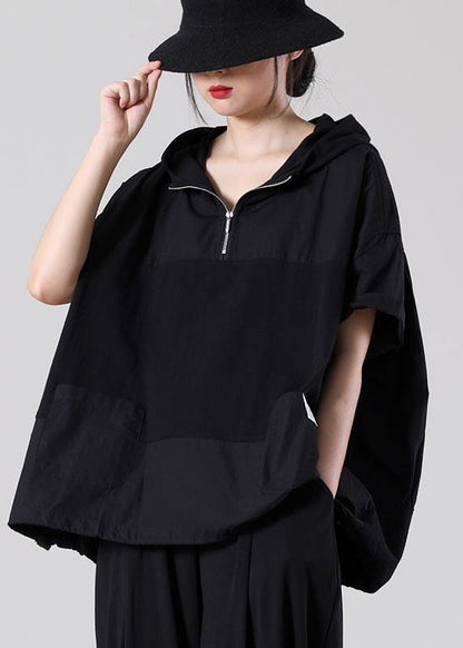 Fine Light Grey zippered Patchwork Cotton T Shirt Summer - SooLinen