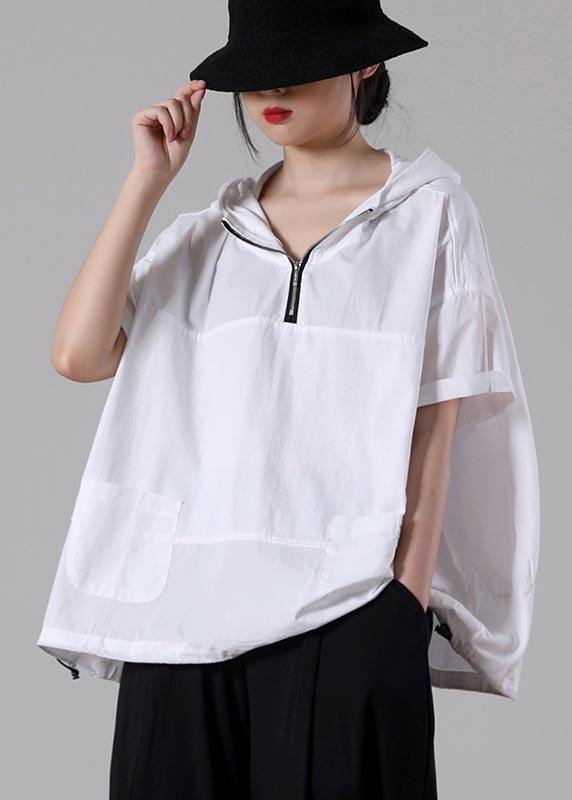 Fine Light Grey zippered Patchwork Cotton T Shirt Summer - SooLinen