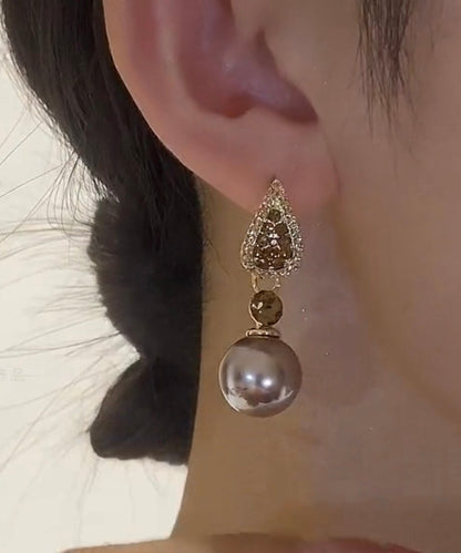 Pendientes colgantes de aleación de circonitas moradas con incrustaciones de gemas