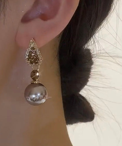 Pendientes colgantes de aleación de circonitas moradas con incrustaciones de gemas