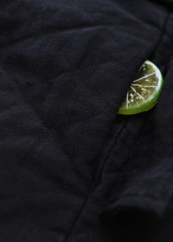 Fine Loose fitting snow jackets short outwear black hooded winter coats - SooLinen