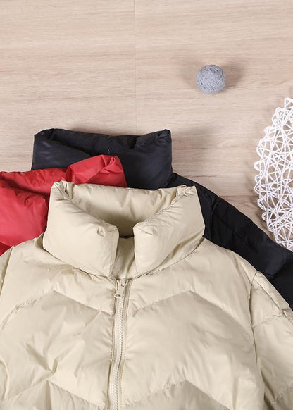 Fine Loose fitting snow jackets zippered Jackets red stand collar goose Down jackets - SooLinen