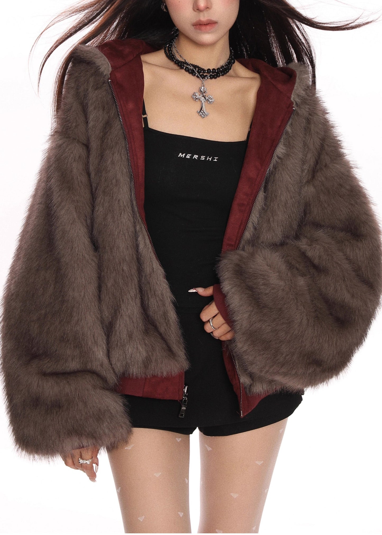 Chaqueta de invierno con capucha de gran tamaño y doble cara de Mulberry