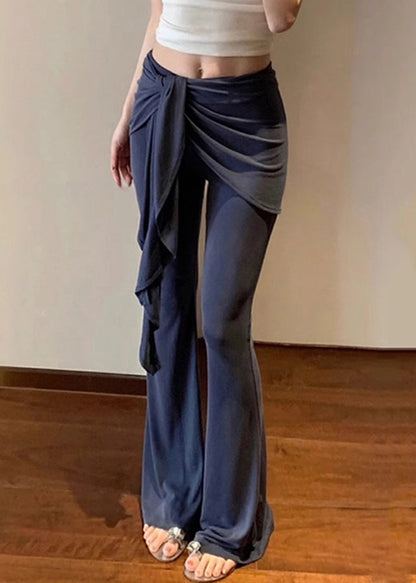 Feine marineblaue Leggings mit hohem Bund, Bindegürtel und ausgestelltem Bein