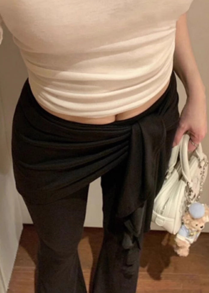 Feine marineblaue Leggings mit hohem Bund, Bindegürtel und ausgestelltem Bein