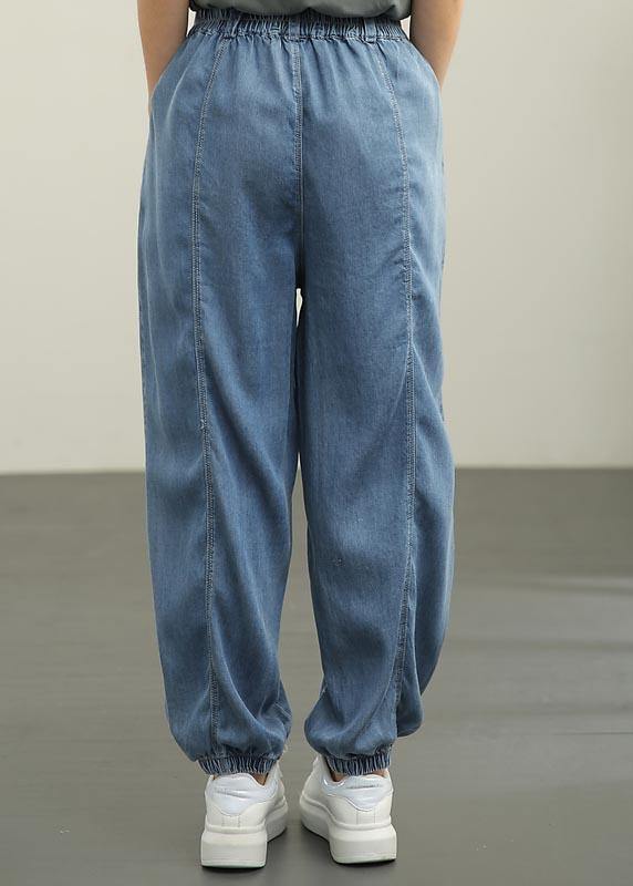 Fine Navy High Waist Jeans Summer Pants - SooLinen