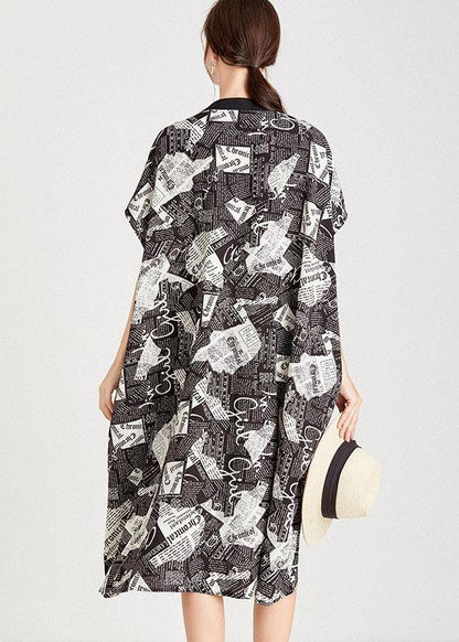 Fine Newspaper Print low High Design Button Pockets Summer Maxi Dresses - SooLinen