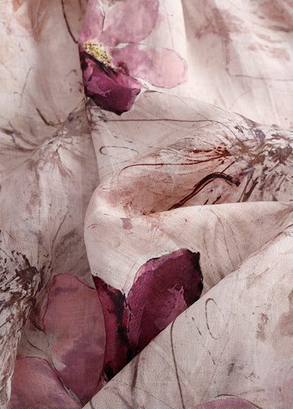 Vestido largo de verano de lino arrugado con estampado de cuello redondo fino