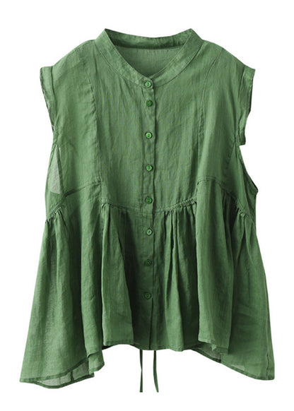 Camisas de ramio con botones arrugados y patchwork de cuello alto en color naranja fino para verano