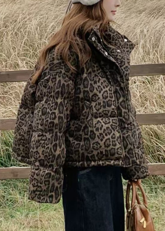 Chaquetas acolchadas de plumón de pato con estampado de leopardo de gran tamaño para invierno
