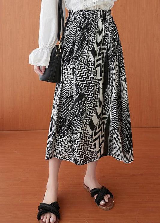 Fine Print Summer Elastic Waist A Line Skirt - SooLinen