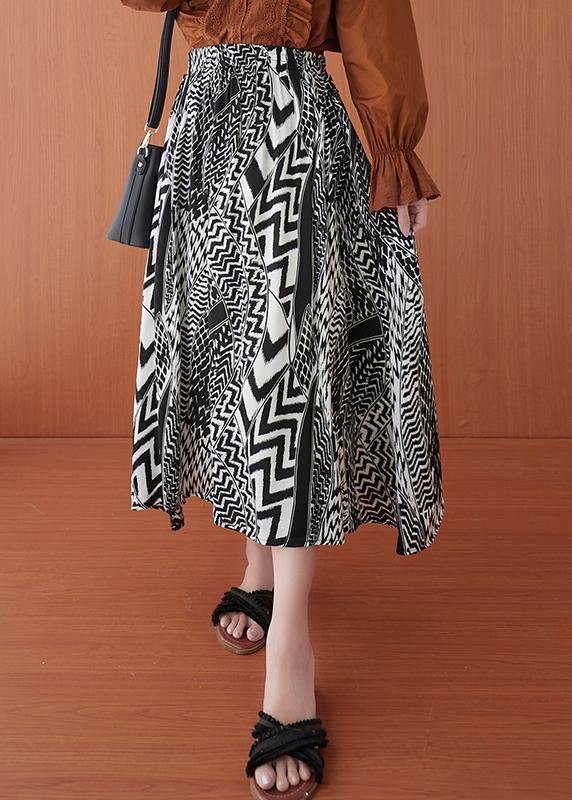 Fine Print Summer Elastic Waist A Line Skirt - SooLinen