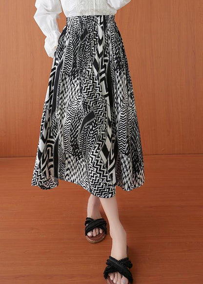 Fine Print Summer Elastic Waist A Line Skirt - SooLinen