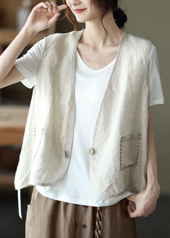 Fine Purple Pockets Button Linen Vest - SooLinen